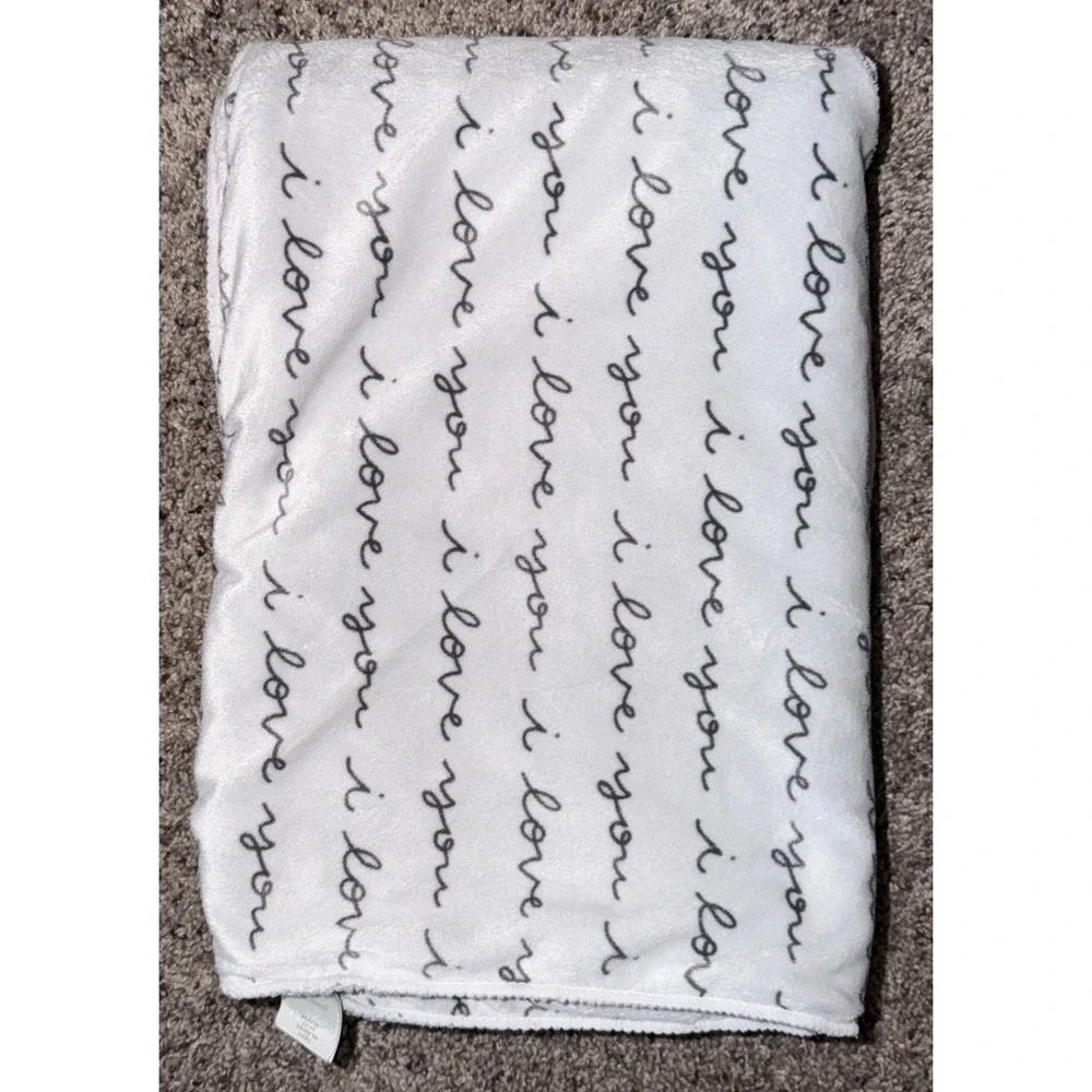 Cloud Island Baby Blanket I Love You Cursive Teal Thick  Sherpa Back
